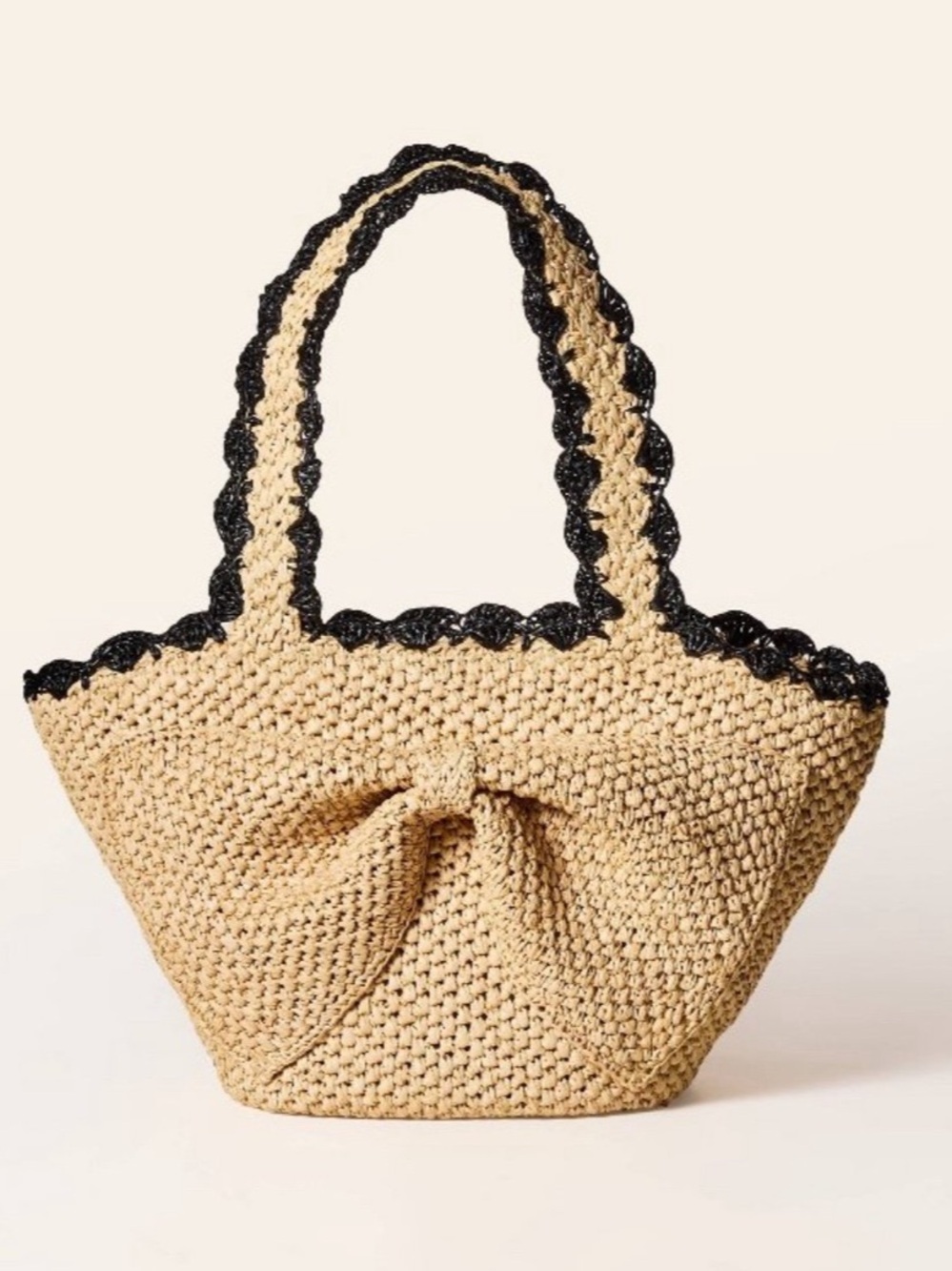 Kate Spade x Target Raffia Bow Tote Bag in Natural with Black Trim - Picture 1 of 12